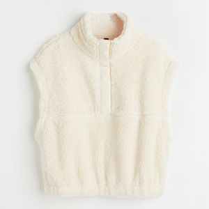 H&M Small Cream Faux Fur / Fleece Snap Sweater Vest